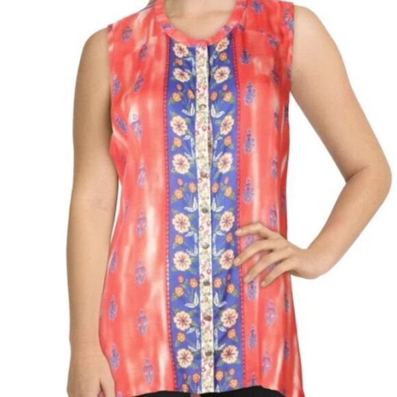 Aratta Silent Journey -201 NWT Eleanora Floral Sleeveless Button-Down‎ Top M - Picture 2 of 11